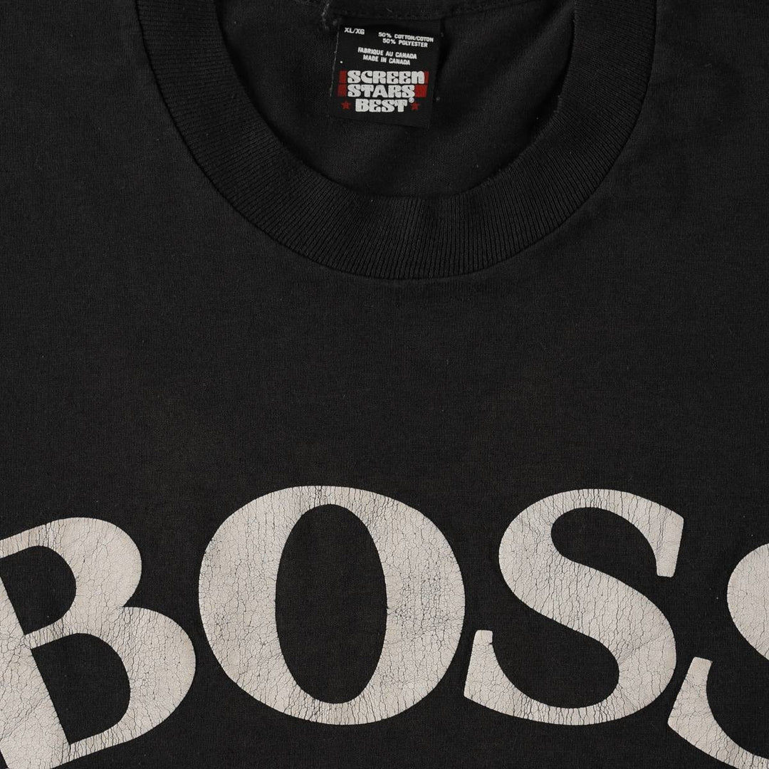 90'S Screen Stars BOSS AMERICA Print T-Shirt, Made in Canada, Men's XL equivalent, Vintage cotton black type Vintage Second Hand