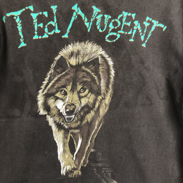 ~90'S Hanes Ted Nugent Wolf Pattern Band T-Shirt, Made in USA, Men's Size M (Equivalent), Vintage cotton black type Vintage Second Hand