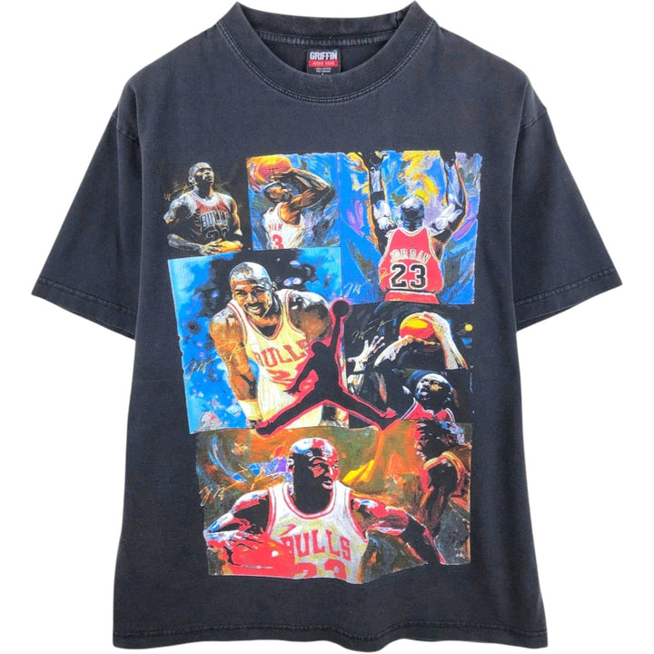 GRIFFIN ACTIVE WEAR NBA CHICAGOBULLS Sports Print T-Shirt (Men's Size L) cotton black type Vintage Second Hand