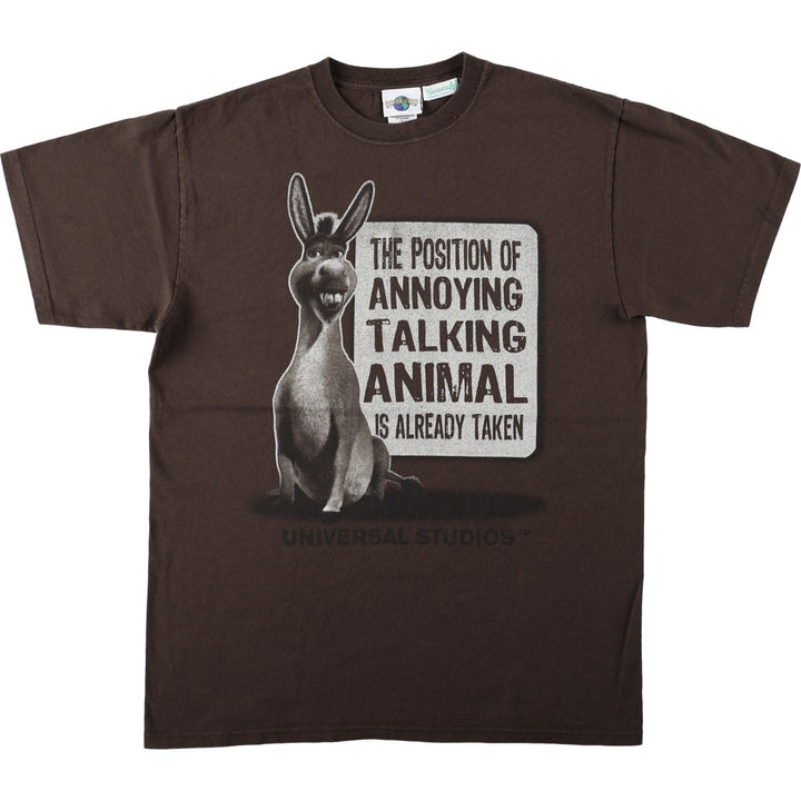 UNIVERSAL STUDIO Shrek 4-D Donkey Character Print T-Shirt (Men's Size L) cotton brown type Vintage Second Hand
