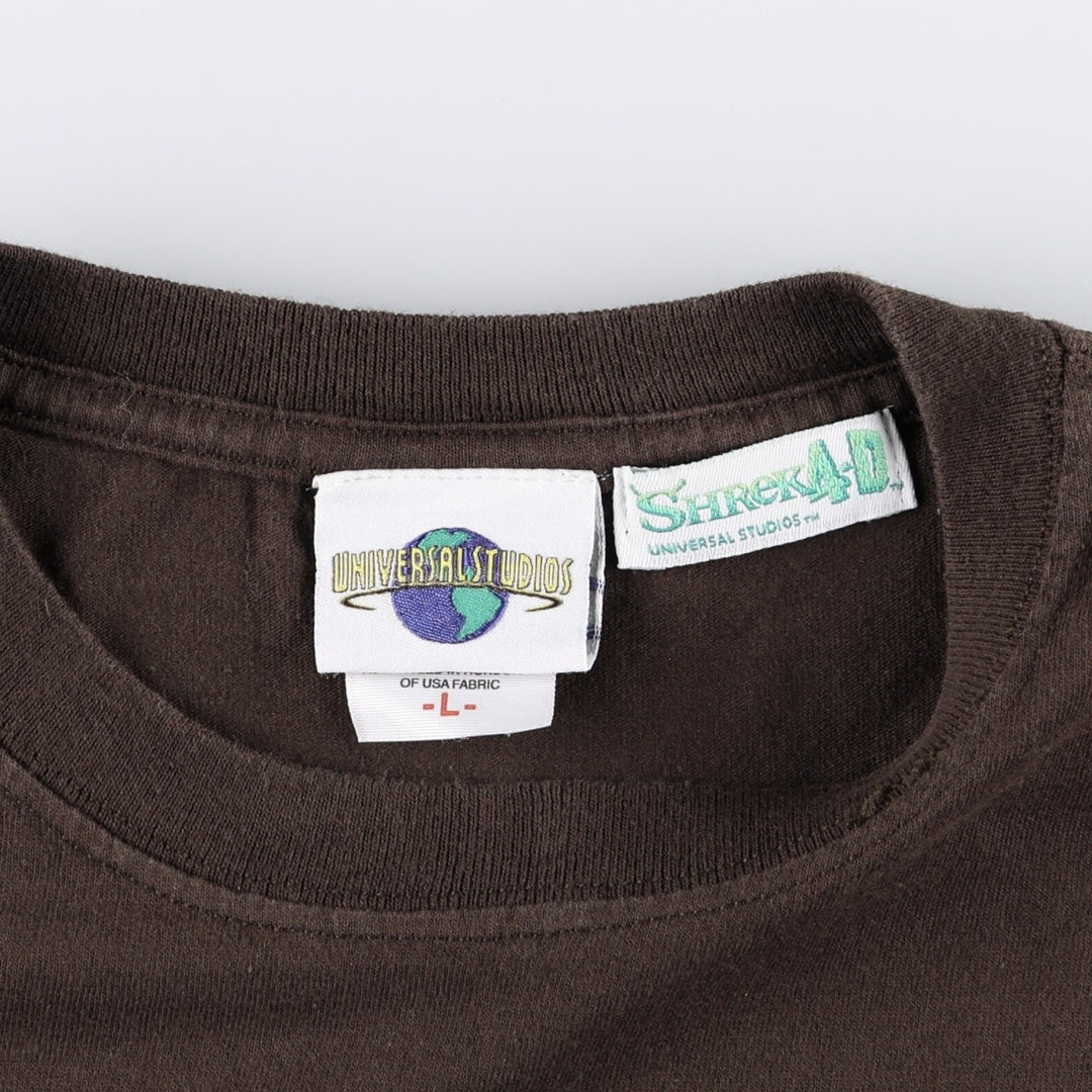 UNIVERSAL STUDIO Shrek 4-D Donkey Character Print T-Shirt (Men's Size L) cotton brown type Vintage Second Hand