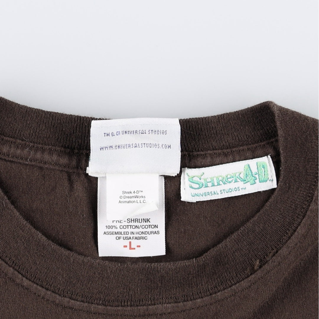 UNIVERSAL STUDIO Shrek 4-D Donkey Character Print T-Shirt (Men's Size L) cotton brown type Vintage Second Hand