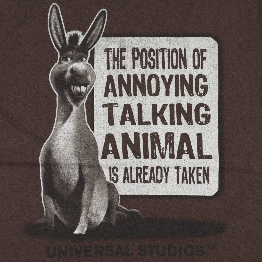 UNIVERSAL STUDIO Shrek 4-D Donkey Character Print T-Shirt (Men's Size L) cotton brown type Vintage Second Hand