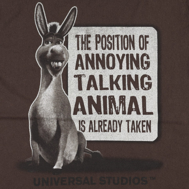 UNIVERSAL STUDIO Shrek 4-D Donkey Character Print T-Shirt (Men's Size L) cotton brown type Vintage Second Hand