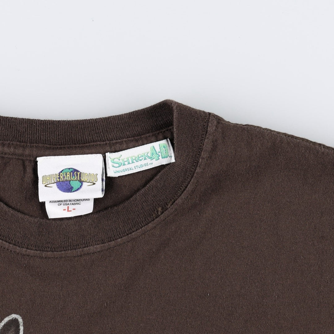 UNIVERSAL STUDIO Shrek 4-D Donkey Character Print T-Shirt (Men's Size L) cotton brown type Vintage Second Hand