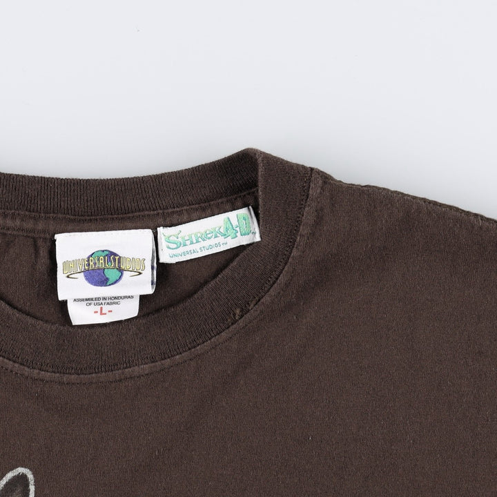 UNIVERSAL STUDIO Shrek 4-D Donkey Character Print T-Shirt (Men's Size L) cotton brown type Vintage Second Hand