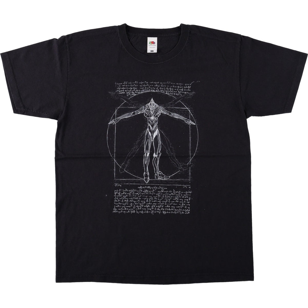 Fruit of the Loom Evangelion Anime Character Print T-Shirt (Men's Size M) cotton black type Vintage Second Hand