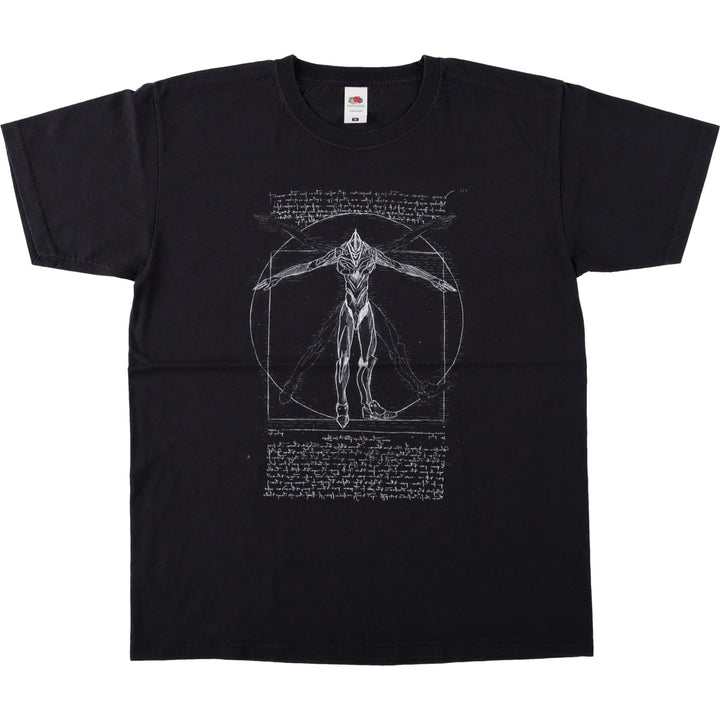 Fruit of the Loom Evangelion Anime Character Print T-Shirt (Men's Size M) cotton black type Vintage Second Hand
