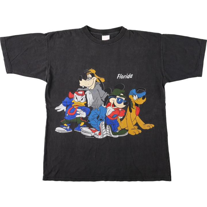 90s-era SHERRY'S DISNEY Disney character print T-shirt, men's size XL (approx.) cotton black type Vintage Second Hand