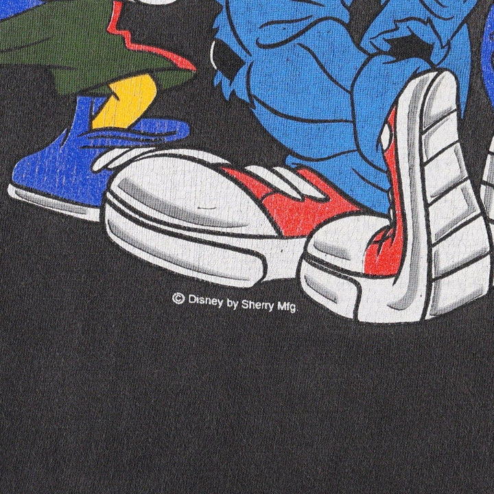 90s-era SHERRY'S DISNEY Disney character print T-shirt, men's size XL (approx.) cotton black type Vintage Second Hand