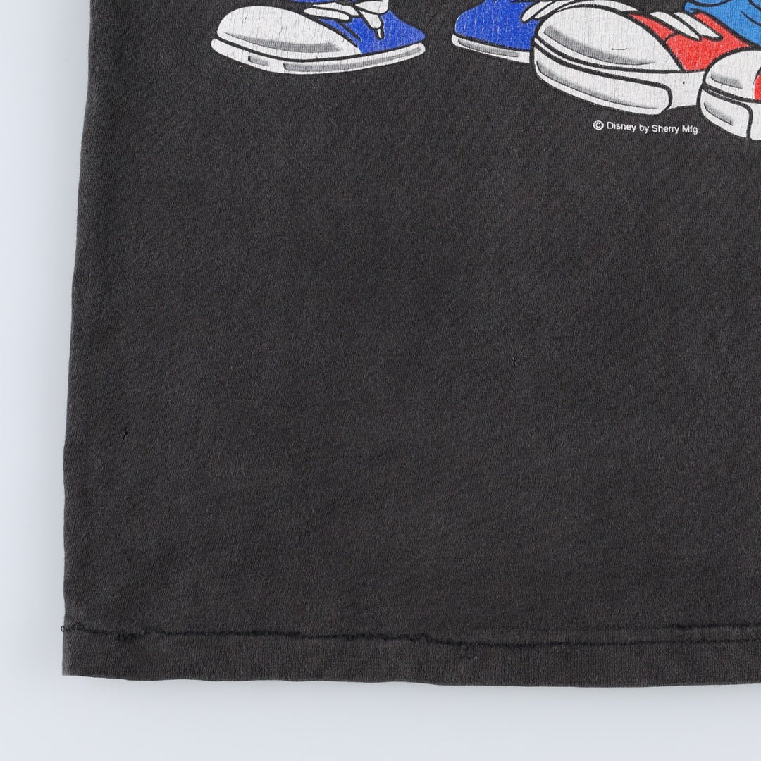 90s-era SHERRY'S DISNEY Disney character print T-shirt, men's size XL (approx.) cotton black type Vintage Second Hand