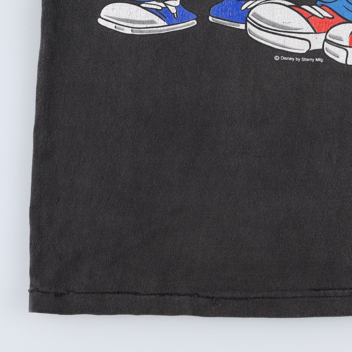 90s-era SHERRY'S DISNEY Disney character print T-shirt, men's size XL (approx.) cotton black type Vintage Second Hand