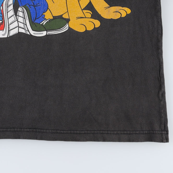 90s-era SHERRY'S DISNEY Disney character print T-shirt, men's size XL (approx.) cotton black type Vintage Second Hand