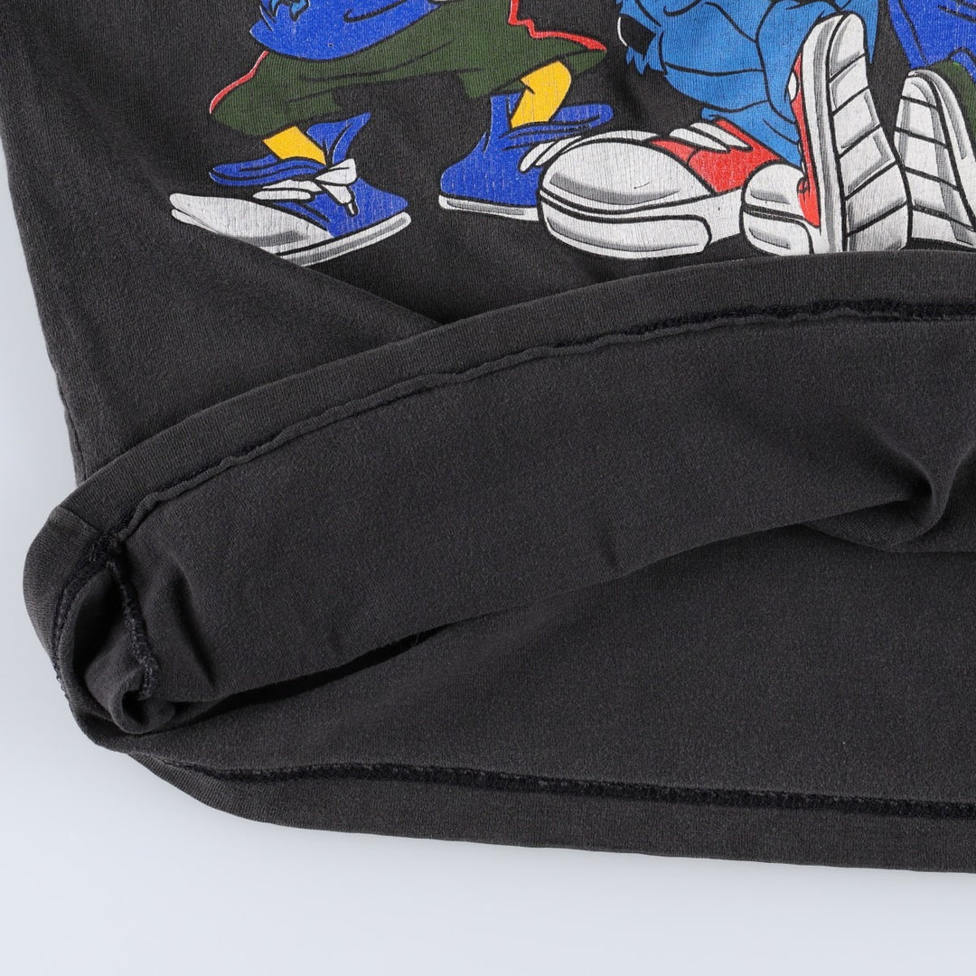 90s-era SHERRY'S DISNEY Disney character print T-shirt, men's size XL (approx.) cotton black type Vintage Second Hand