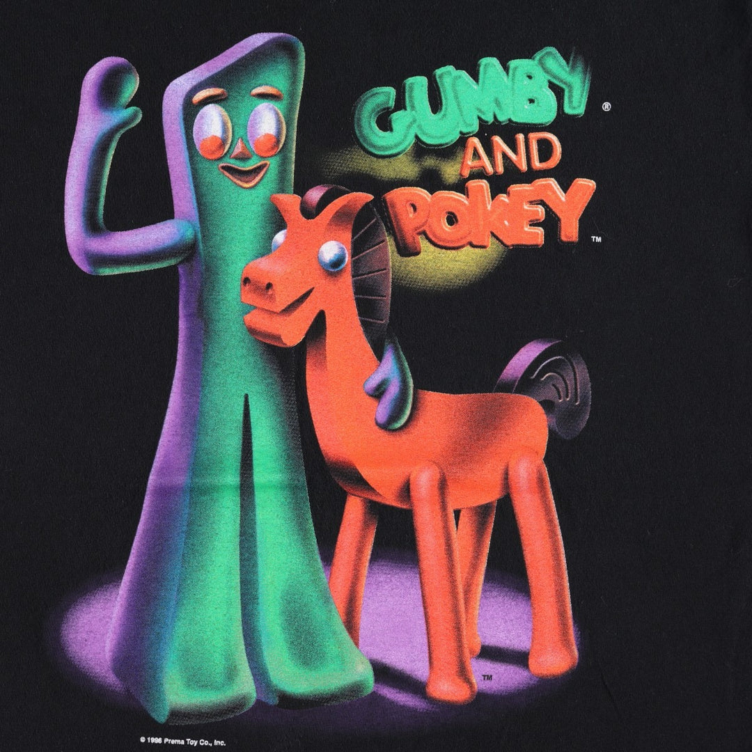 90'S GUMBY anime character print T-shirt, men's size XL equivalent, vintage. unclear black type Vintage Second Hand