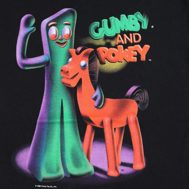 90'S GUMBY anime character print T-shirt, men's size XL equivalent, vintage. unclear black type Vintage Second Hand