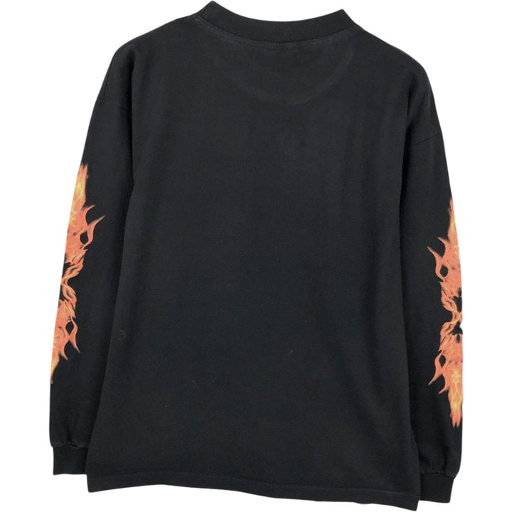 Planet Earth Fire Pattern Eagle Pattern Long-Sleeve T-Shirt (Men's Size L) cotton black type Vintage Second Hand