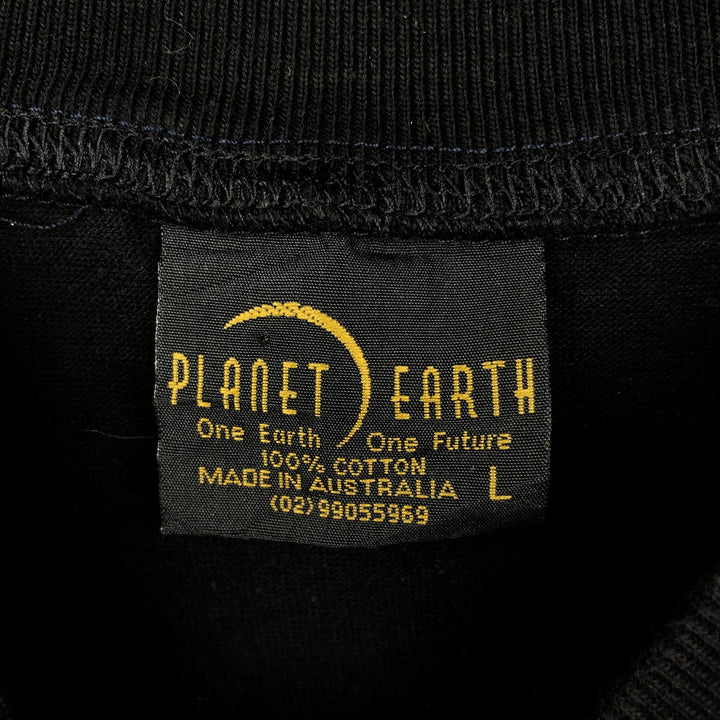 Planet Earth Fire Pattern Eagle Pattern Long-Sleeve T-Shirt (Men's Size L) cotton black type Vintage Second Hand