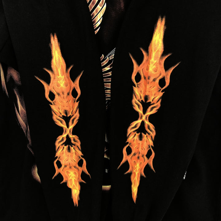 Planet Earth Fire Pattern Eagle Pattern Long-Sleeve T-Shirt (Men's Size L) cotton black type Vintage Second Hand