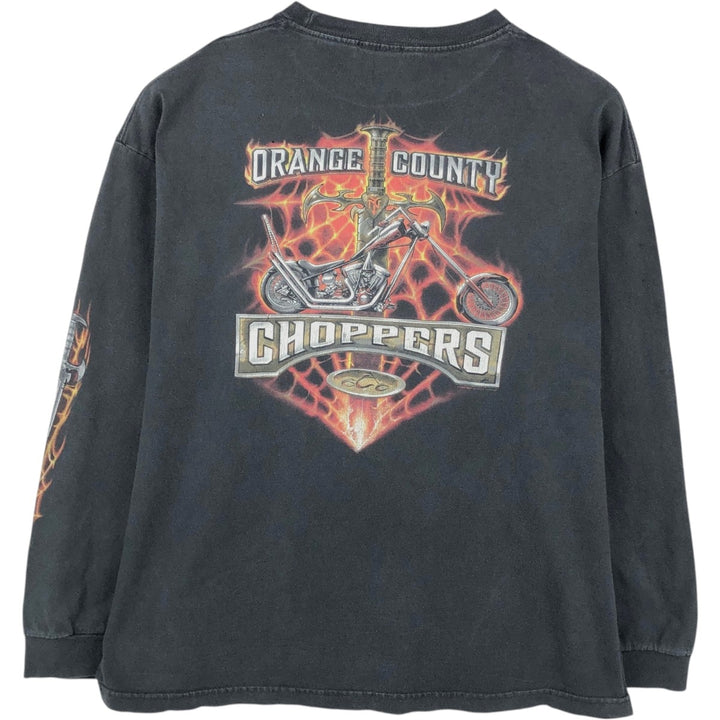 Orange County Choppers Fire Pattern Motorcycle Long-Sleeve T-Shirt (Men's XL equivalent) cotton black type Vintage Second Hand