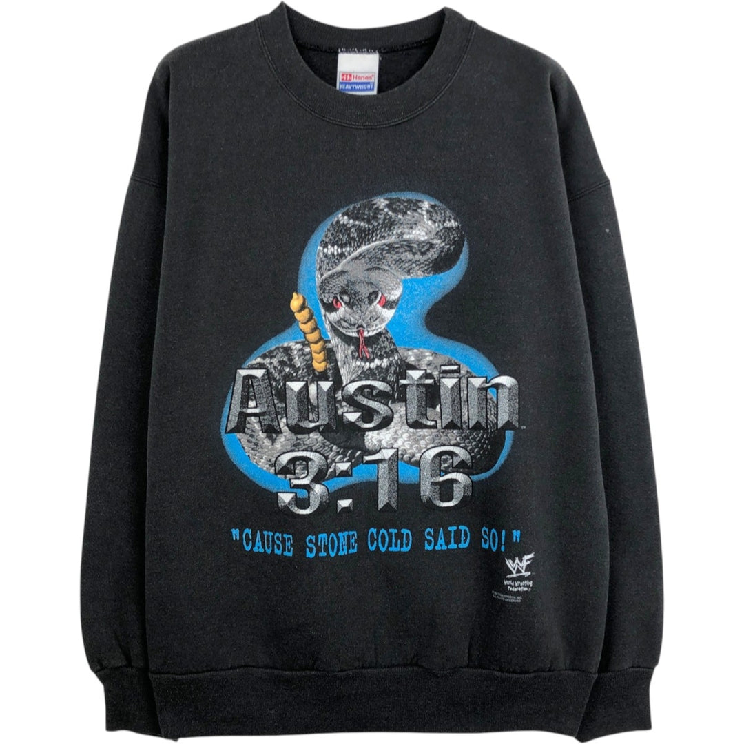 80'S Hanes WWF Snake/Python Pattern Pro Wrestling Print Sweatshirt, Men's Size L (approx.), Vintage unclear black type Vintage Second Hand