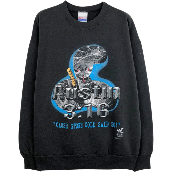 80'S Hanes WWF Snake/Python Pattern Pro Wrestling Print Sweatshirt, Men's Size L (approx.), Vintage unclear black type Vintage Second Hand