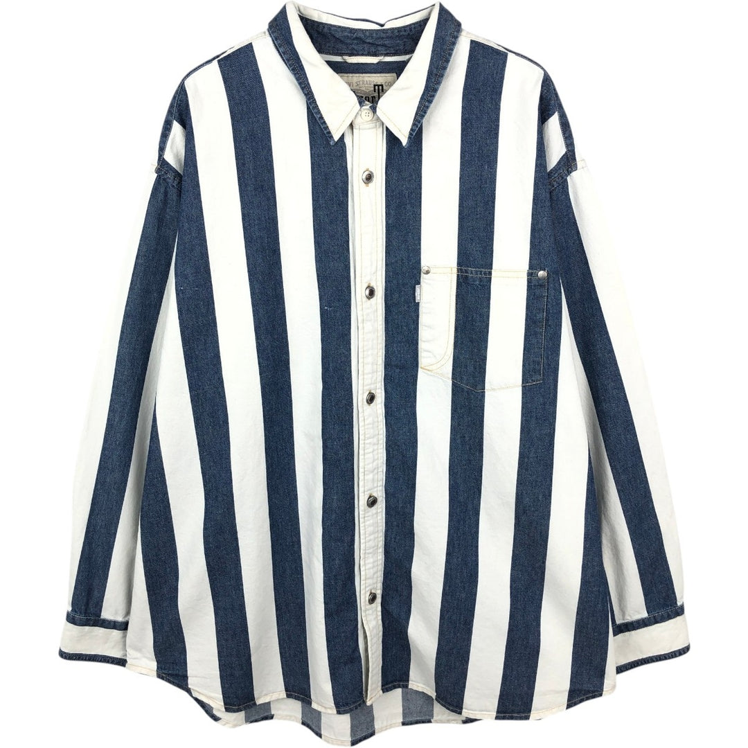 Levi's SILVER TAB Stripe Pattern Long-Sleeve Denim Shirt, Men's Size L (approx.) cotton white type Vintage Second Hand