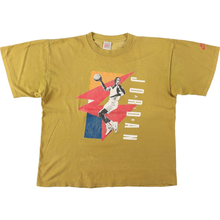 90'S Nike AIR JORDAN Sport Print T-Shirt (Silver Tag) - Made in USA - Men's Size L (Equivalent) - Vintage cotton yellow type Vintage Second Hand