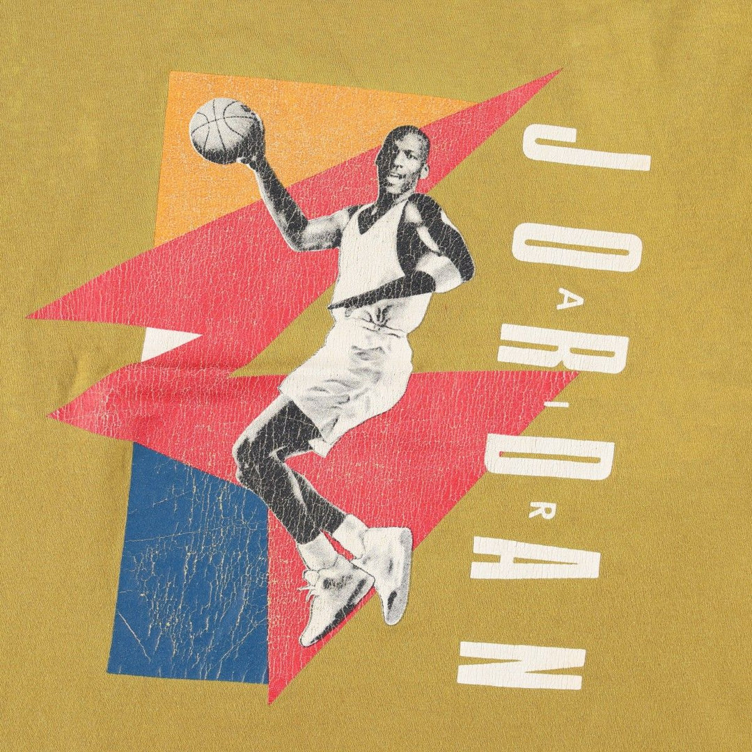 90'S Nike AIR JORDAN Sport Print T-Shirt (Silver Tag) - Made in USA - Men's Size L (Equivalent) - Vintage cotton yellow type Vintage Second Hand