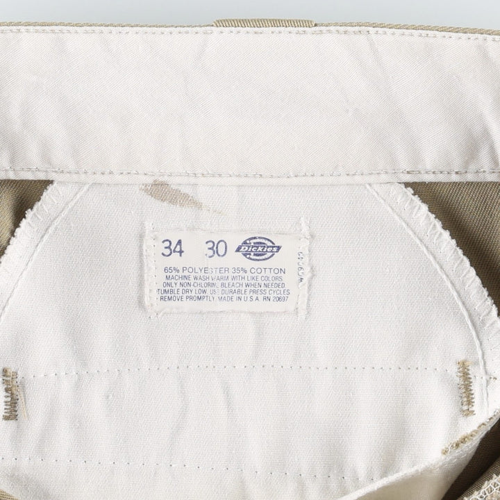 1980'S Dickies Work Pants, Made in USA, Men's Size W34 (approx.), Vintage polyester Beige type Vintage Second Hand