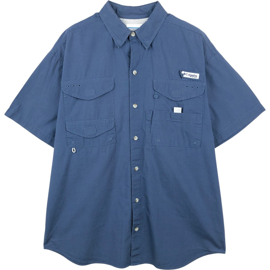 Columbia PFG Hidden Button-Down Short Sleeve Fishing Shirt, Men's Medium cotton blue type Vintage Second Hand