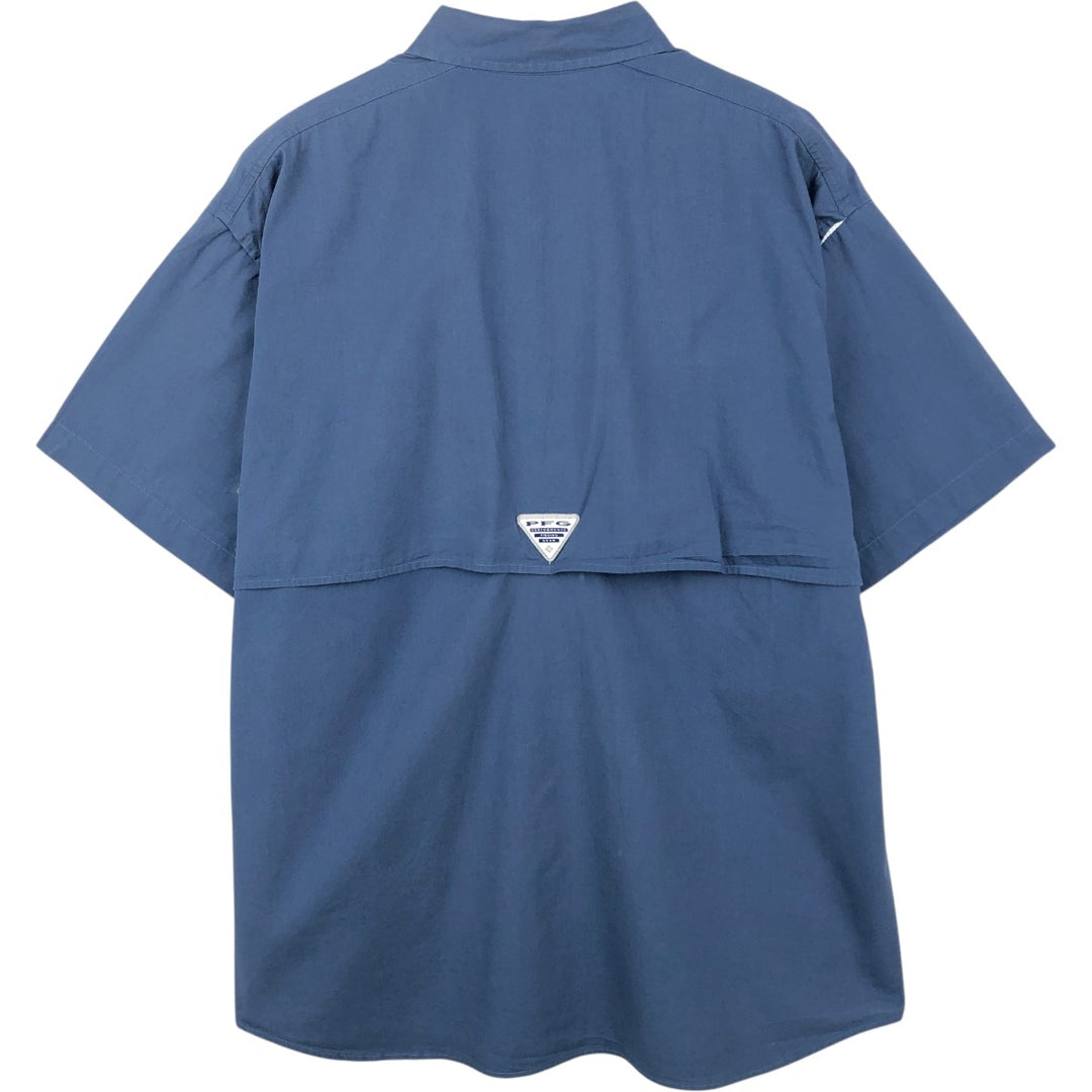 Columbia PFG Hidden Button-Down Short Sleeve Fishing Shirt, Men's Medium cotton blue type Vintage Second Hand