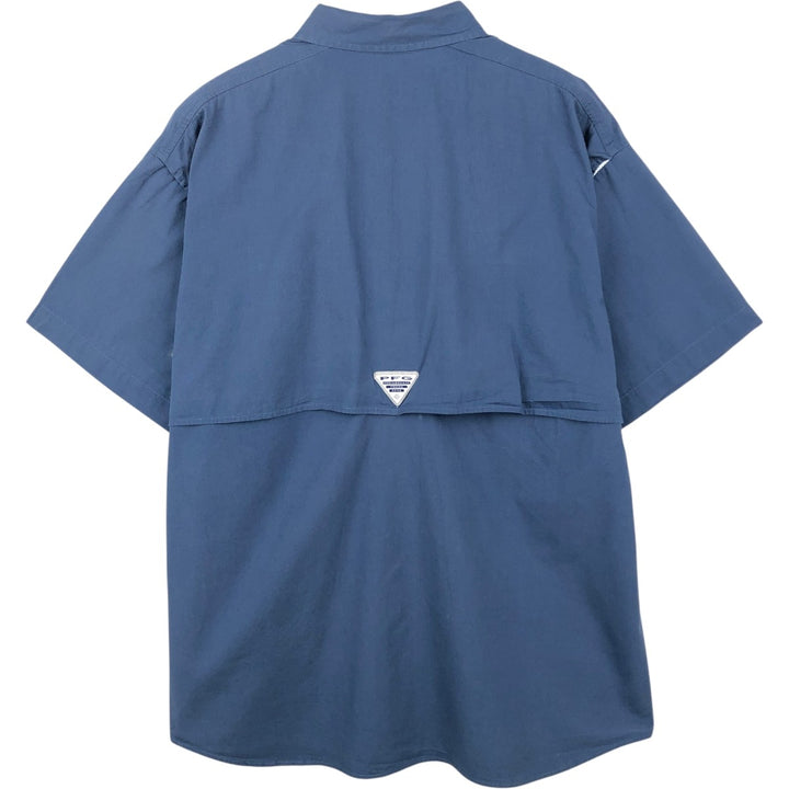 Columbia PFG Hidden Button-Down Short Sleeve Fishing Shirt, Men's Medium cotton blue type Vintage Second Hand