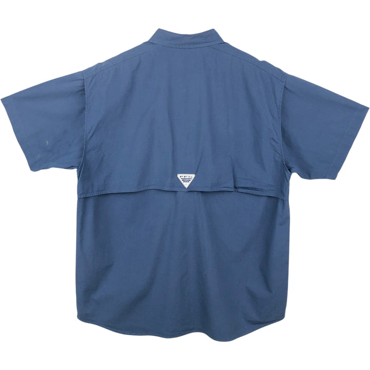 Columbia PFG Hidden Button-Down Short Sleeve Fishing Shirt, Men's Medium cotton blue type Vintage Second Hand