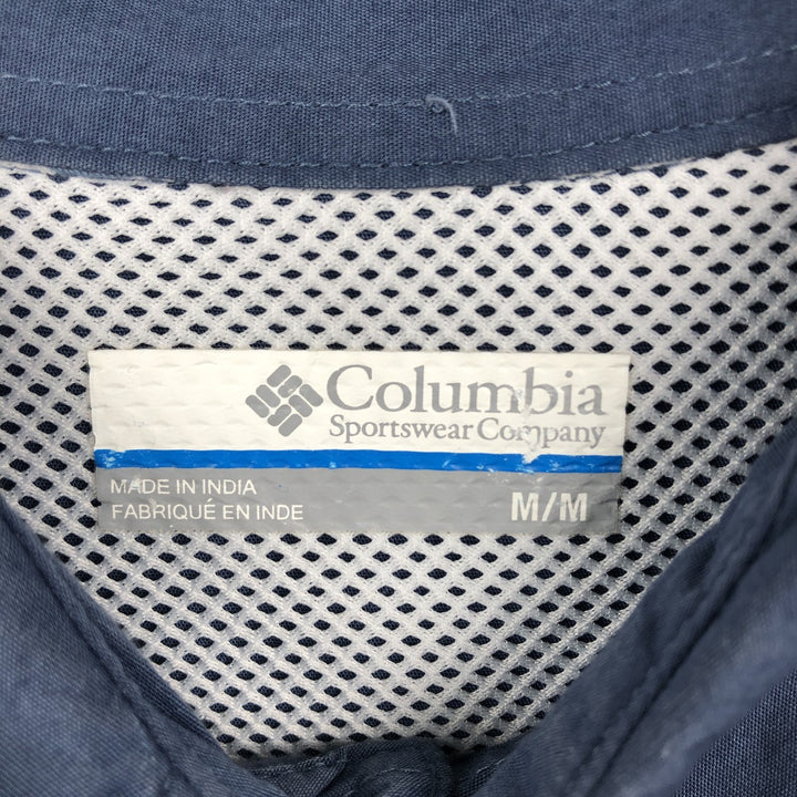 Columbia PFG Hidden Button-Down Short Sleeve Fishing Shirt, Men's Medium cotton blue type Vintage Second Hand