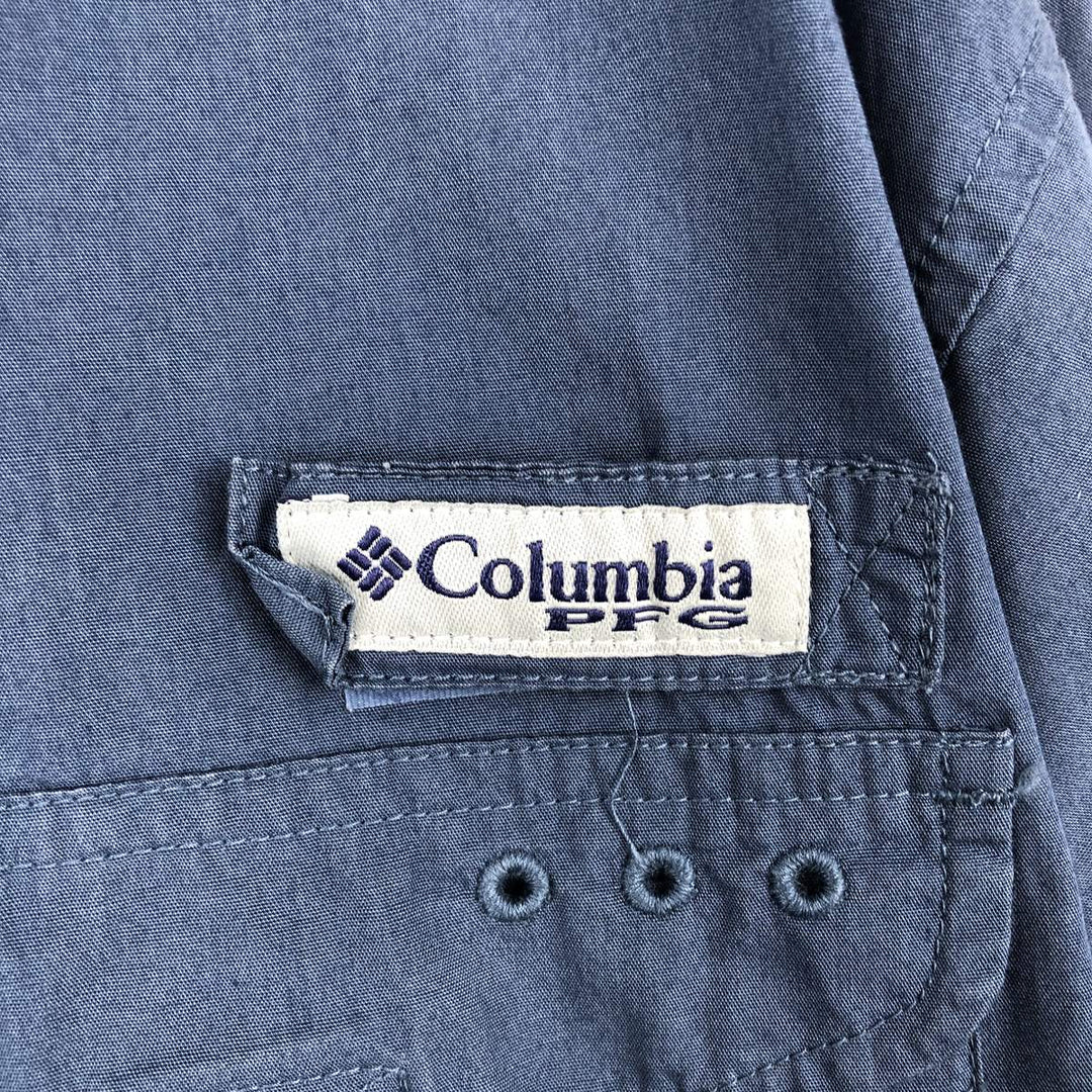 Columbia PFG Hidden Button-Down Short Sleeve Fishing Shirt, Men's Medium cotton blue type Vintage Second Hand