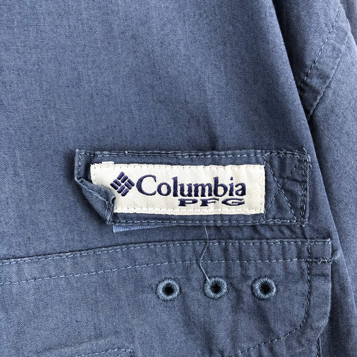 Columbia PFG Hidden Button-Down Short Sleeve Fishing Shirt, Men's Medium cotton blue type Vintage Second Hand