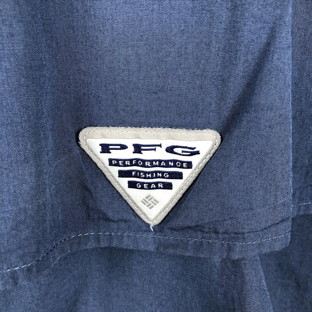 Columbia PFG Hidden Button-Down Short Sleeve Fishing Shirt, Men's Medium cotton blue type Vintage Second Hand