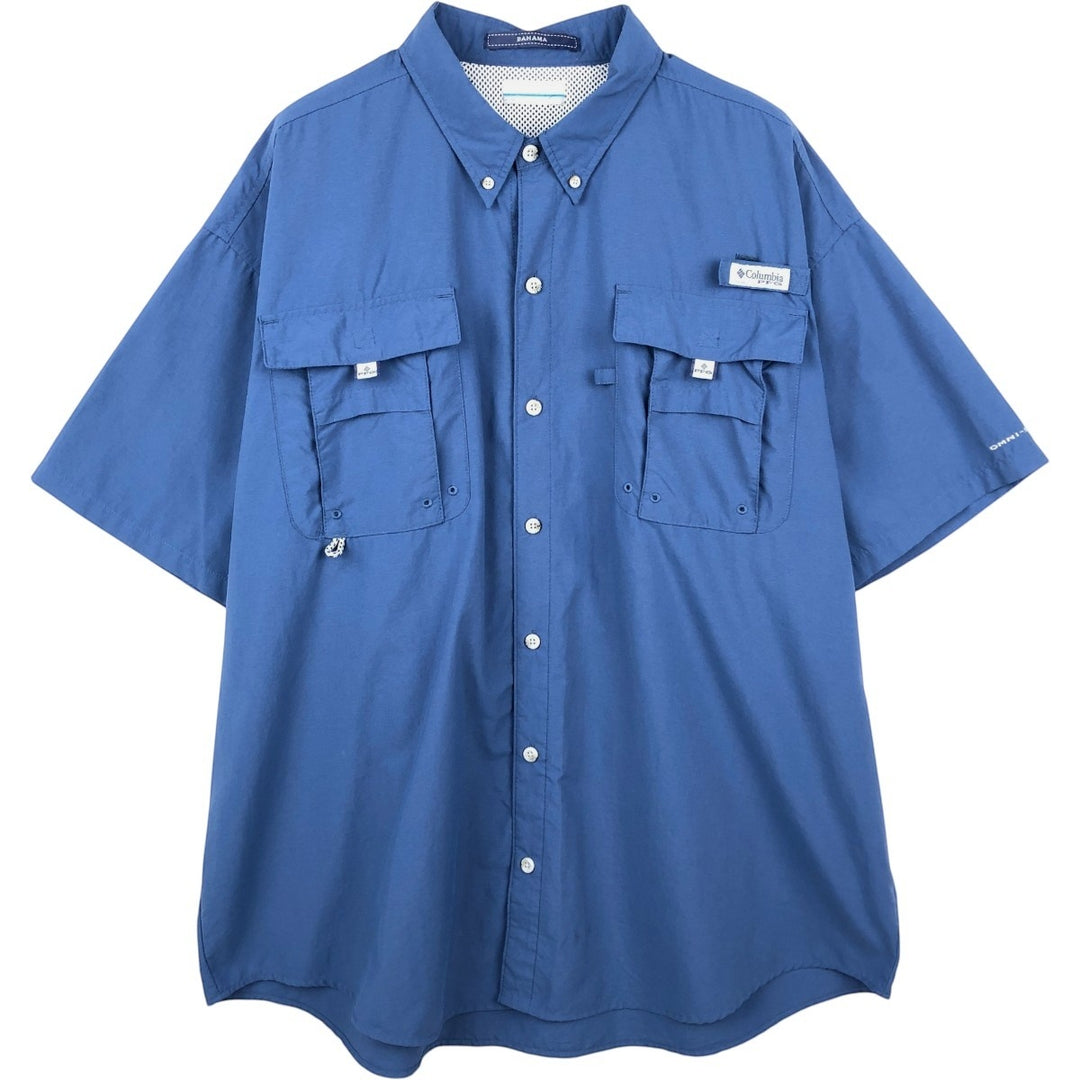 Columbia PFG BAHAMA OMNI-SHADE Omni-Shade Button-Down Short Sleeve Fishing Shirt, Men's XL Nylon blue type Vintage Second Hand