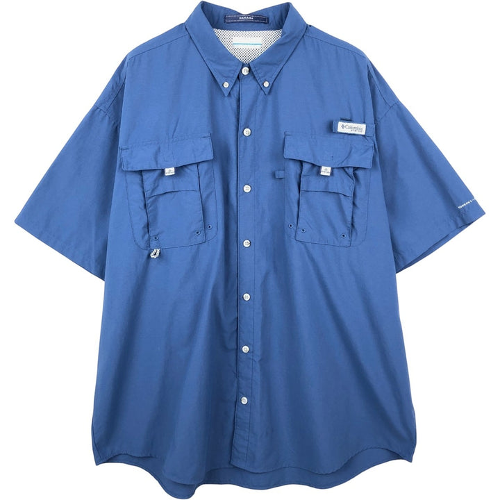 Columbia PFG BAHAMA OMNI-SHADE Omni-Shade Button-Down Short Sleeve Fishing Shirt, Men's XL Nylon blue type Vintage Second Hand