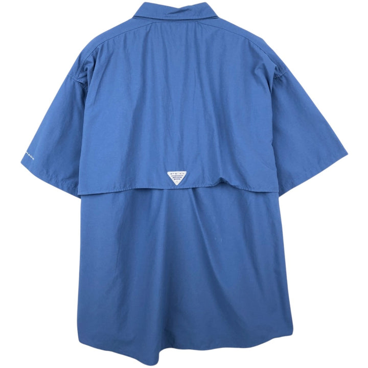 Columbia PFG BAHAMA OMNI-SHADE Omni-Shade Button-Down Short Sleeve Fishing Shirt, Men's XL Nylon blue type Vintage Second Hand