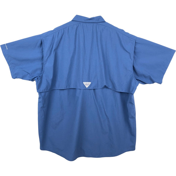 Columbia PFG BAHAMA OMNI-SHADE Omni-Shade Button-Down Short Sleeve Fishing Shirt, Men's XL Nylon blue type Vintage Second Hand