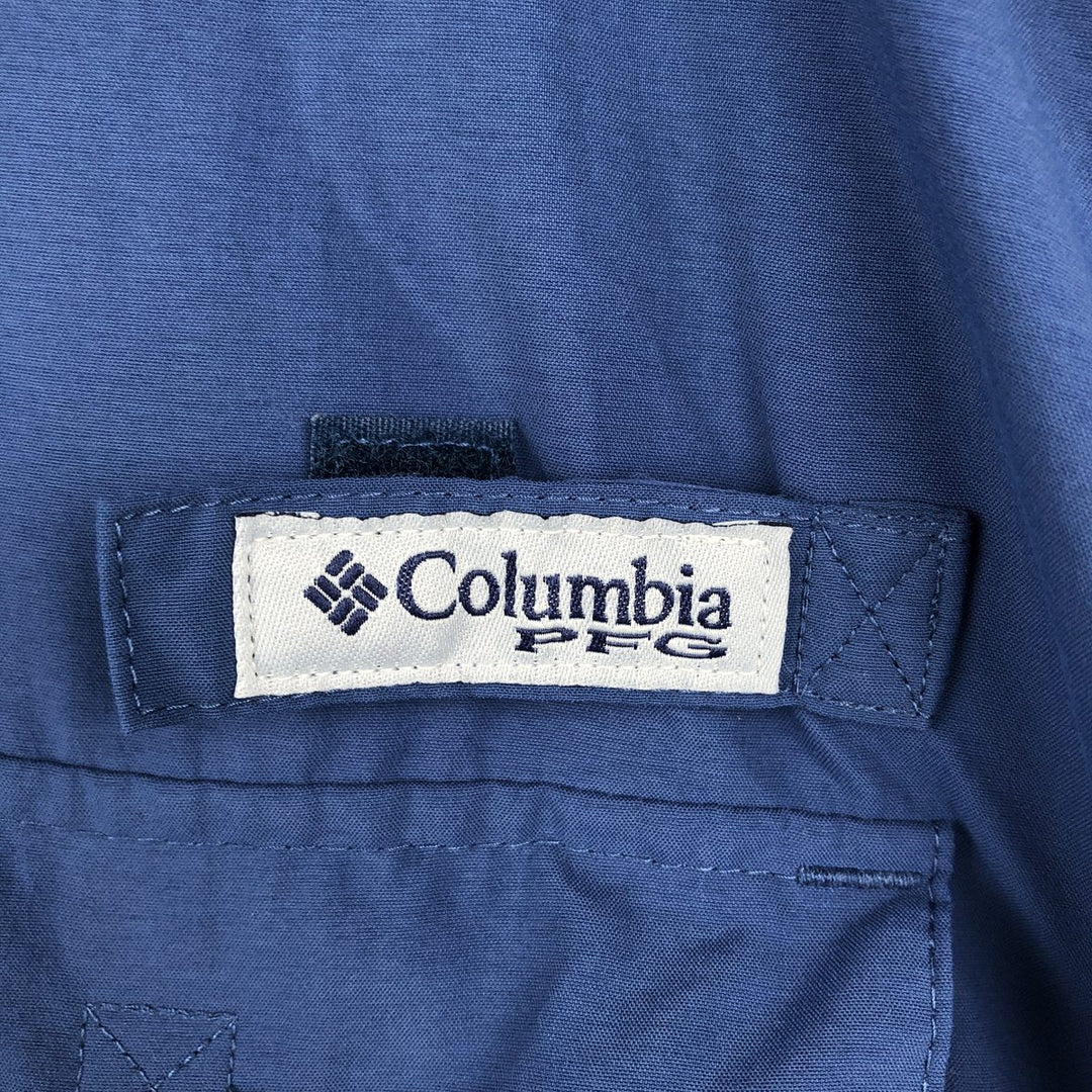 Columbia PFG BAHAMA OMNI-SHADE Omni-Shade Button-Down Short Sleeve Fishing Shirt, Men's XL Nylon blue type Vintage Second Hand