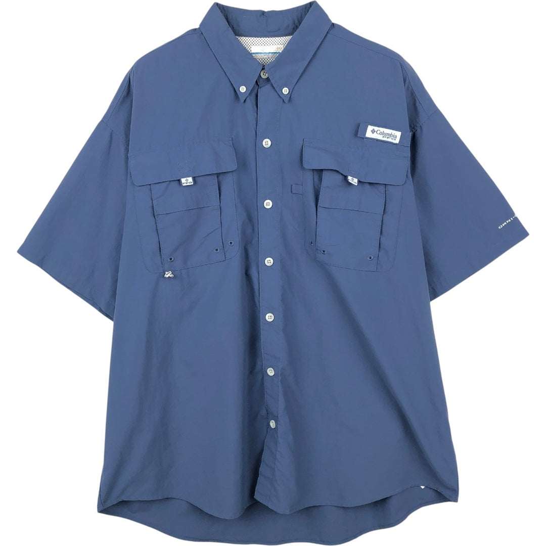 Columbia PFG OMNI-SHADE Omni-Shade Button-down Short Sleeve Fishing Shirt, Men's Size L Nylon blue type Vintage Second Hand