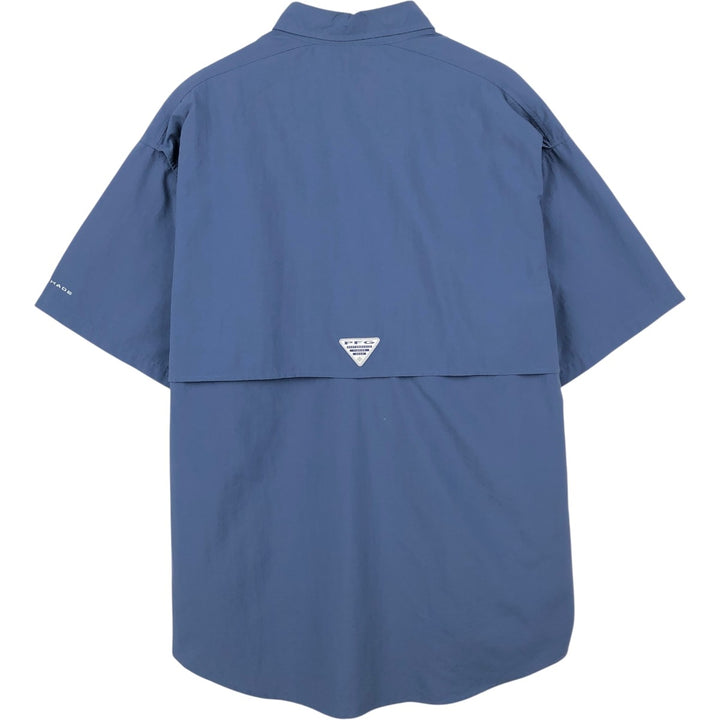 Columbia PFG OMNI-SHADE Omni-Shade Button-down Short Sleeve Fishing Shirt, Men's Size L Nylon blue type Vintage Second Hand