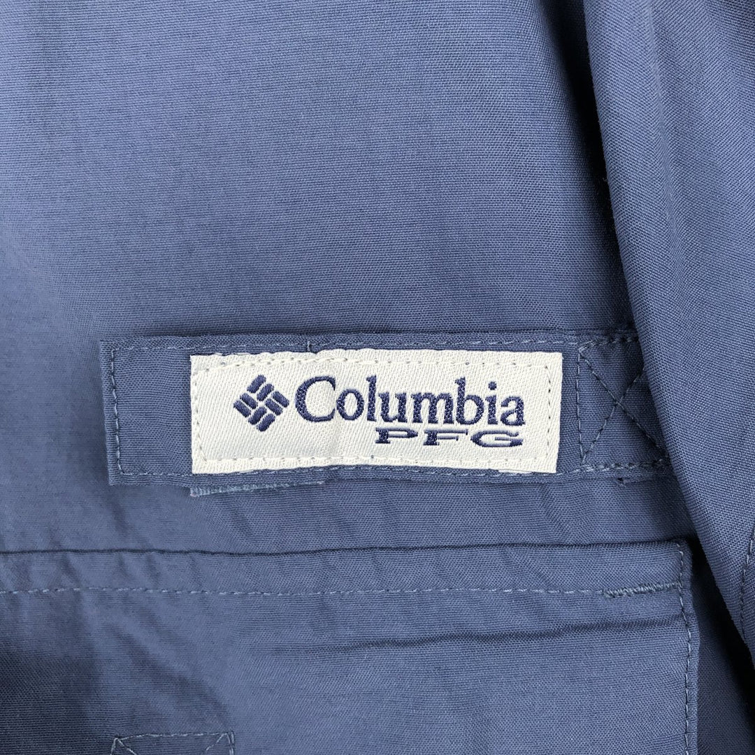 Columbia PFG OMNI-SHADE Omni-Shade Button-down Short Sleeve Fishing Shirt, Men's Size L Nylon blue type Vintage Second Hand