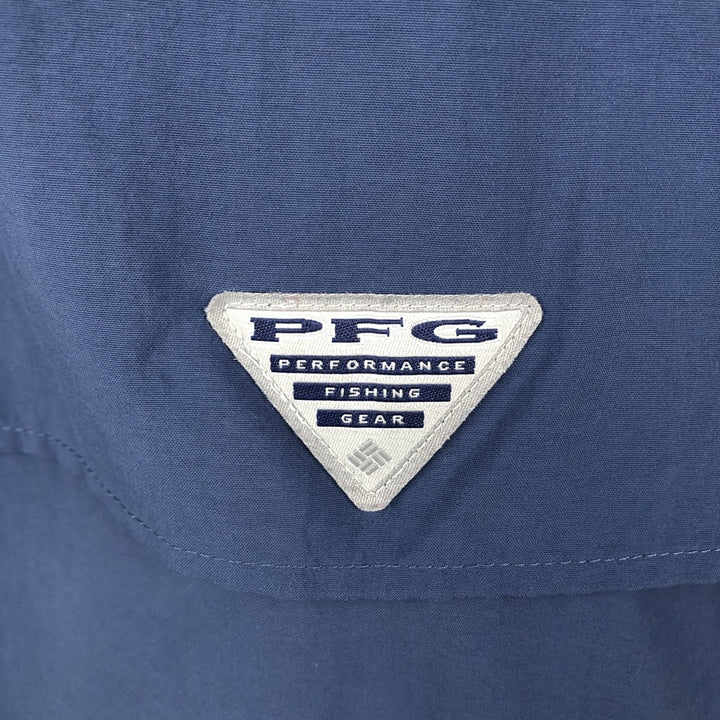 Columbia PFG OMNI-SHADE Omni-Shade Button-down Short Sleeve Fishing Shirt, Men's Size L Nylon blue type Vintage Second Hand