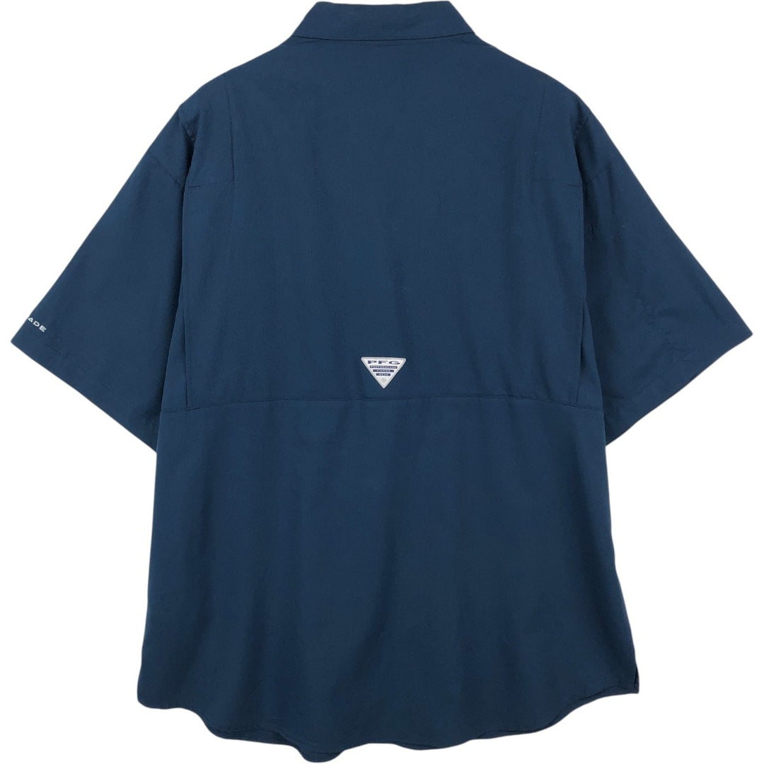 Columbia PFG OMNI-SHADE Omni-Shade Button-down Short Sleeve Fishing Shirt, Men's Size L polyester navy blue type Vintage Second Hand