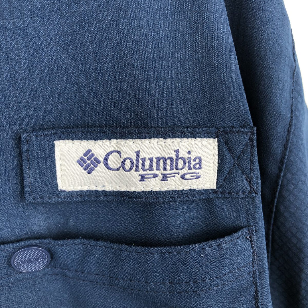 Columbia PFG OMNI-SHADE Omni-Shade Button-down Short Sleeve Fishing Shirt, Men's Size L polyester navy blue type Vintage Second Hand
