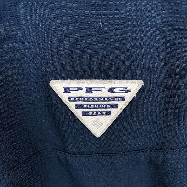 Columbia PFG OMNI-SHADE Omni-Shade Button-down Short Sleeve Fishing Shirt, Men's Size L polyester navy blue type Vintage Second Hand